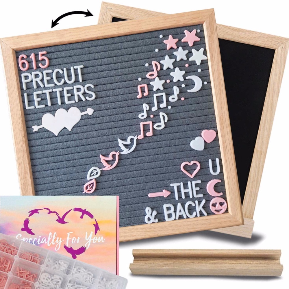 Felt Letter Board with Letters – 10x10 Gray/Black